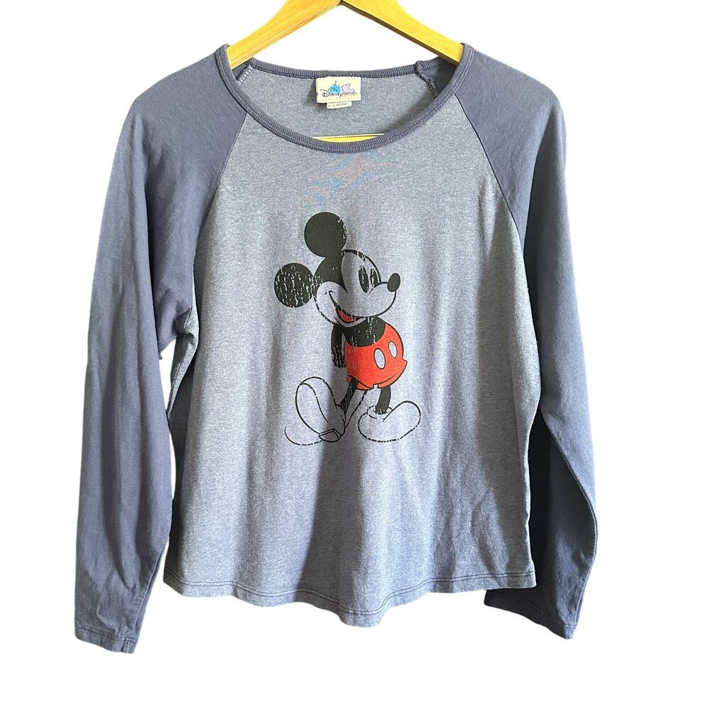Y2K Vintage Disneyland Mickey Mouse Cropped  Raglan Baseball Tee | Size XL
